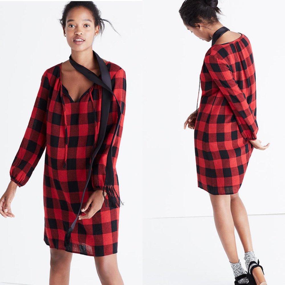 Madewell Signal Tunic Dress in Buffalo Check Red - Picture 1 of 6